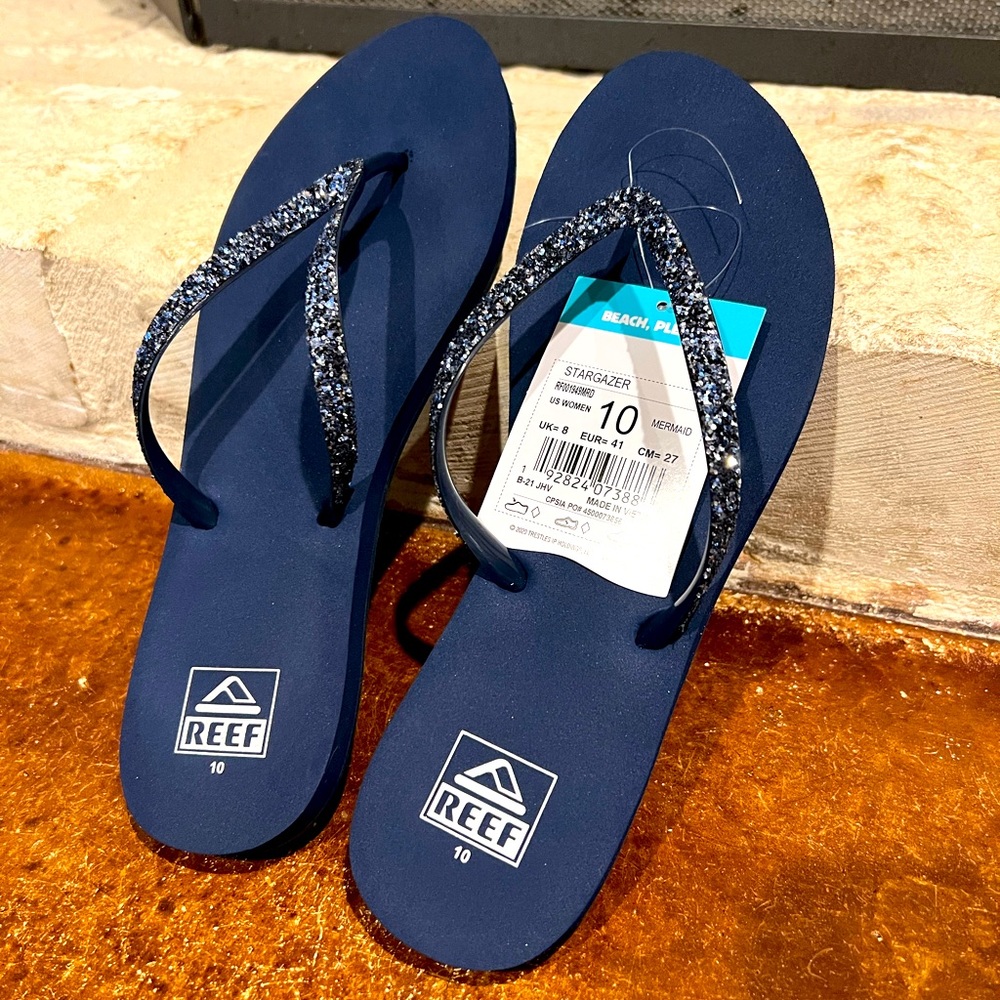 NWT (detached) Reef blue sparkle stargazer flip flop sandals size 10